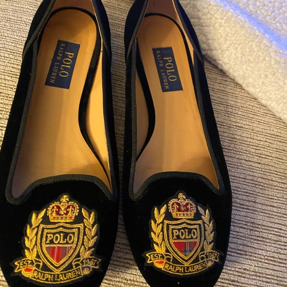 WOMANS RALPH LAUREN POLO VELVET MONOGRAM FLATS SZ 39.5 - Picture 7 of 7